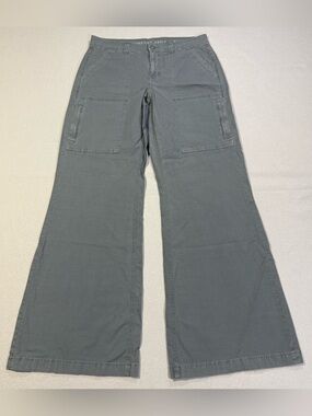 American Eagle Low Rise Baggy Flare Cargo Pants Gray Stretch Women’s 8 Long